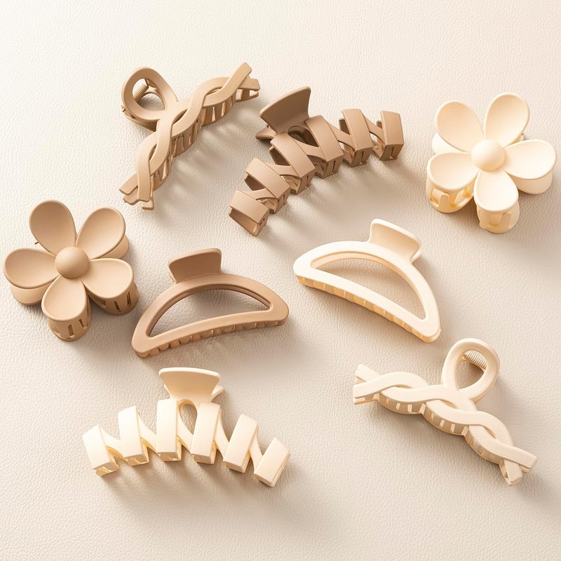Sunolga 8PCS Hair Clips for Women, Flower Claw Clips for Thick Hair, Non-Slip Hair Accessories with Multi-Styles, Neutral Colors Hair Claw Clips and Variety Pack, Ideal for Girls - Image 1